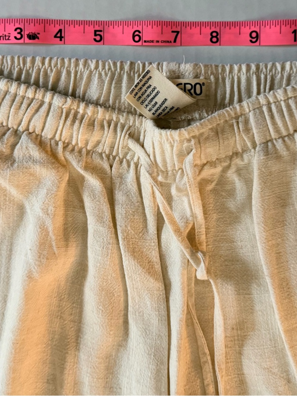 INDERO Women's Beige Viscose Linen Blend Wide Leg Drawstring Pants Size M - Picture 3 of 8